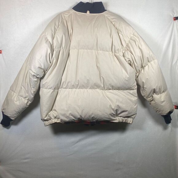 Vintage Excalibur Down Filled Reversible Bomber Jacket Ivory Plaid 80s 90s - Picture 2 of 16
